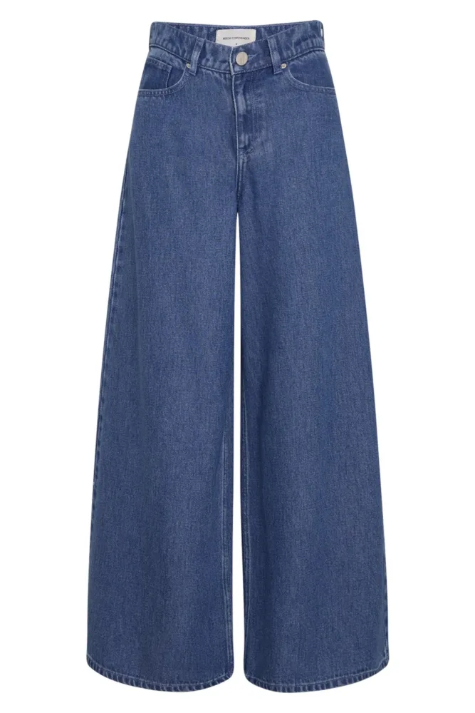 Ago Rue Wide Pants Long - Mid Blue Wash