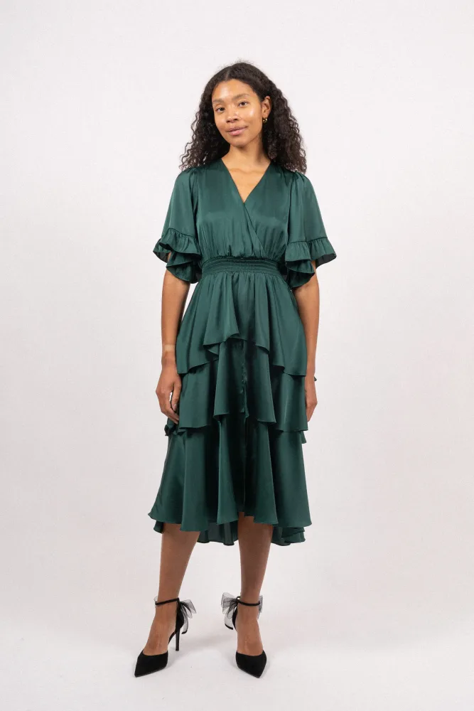 Joy Dress Solid W Tiered Skirt - Green - Bilde 2