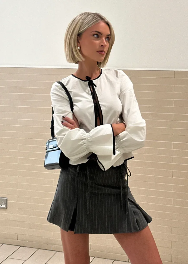Emilia Bow Skirt - Grey Pinstripe - Bilde 2