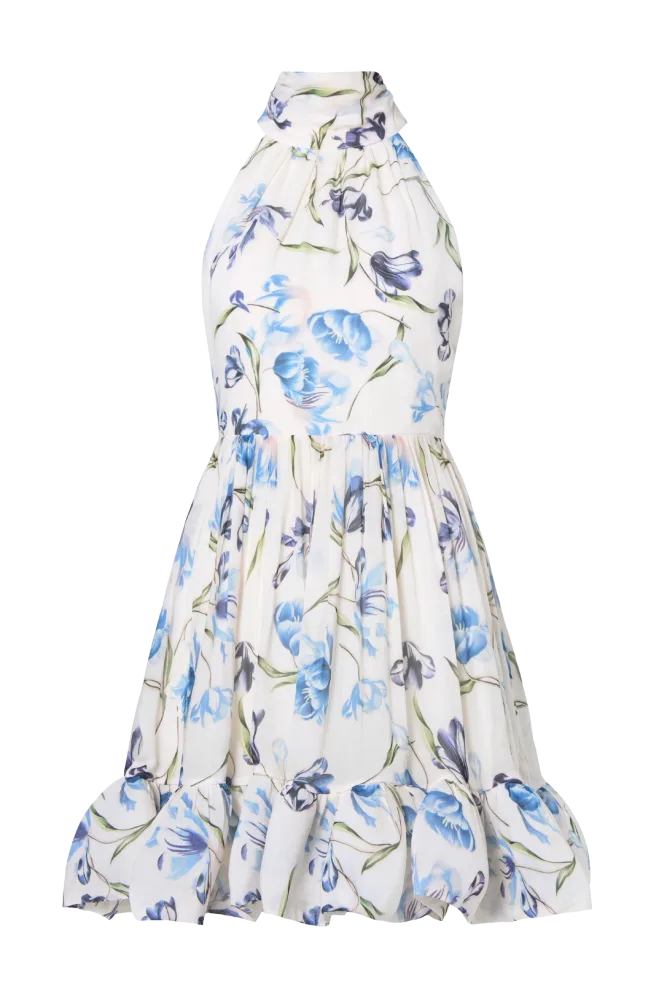 Fern Halterneck Ruffled Mini Dress - Tulip Blue