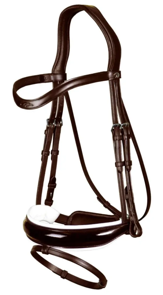 Dyon Patent Large Crank Noseband Bridle With White Padding And Flash New English Collection - Bilde 2