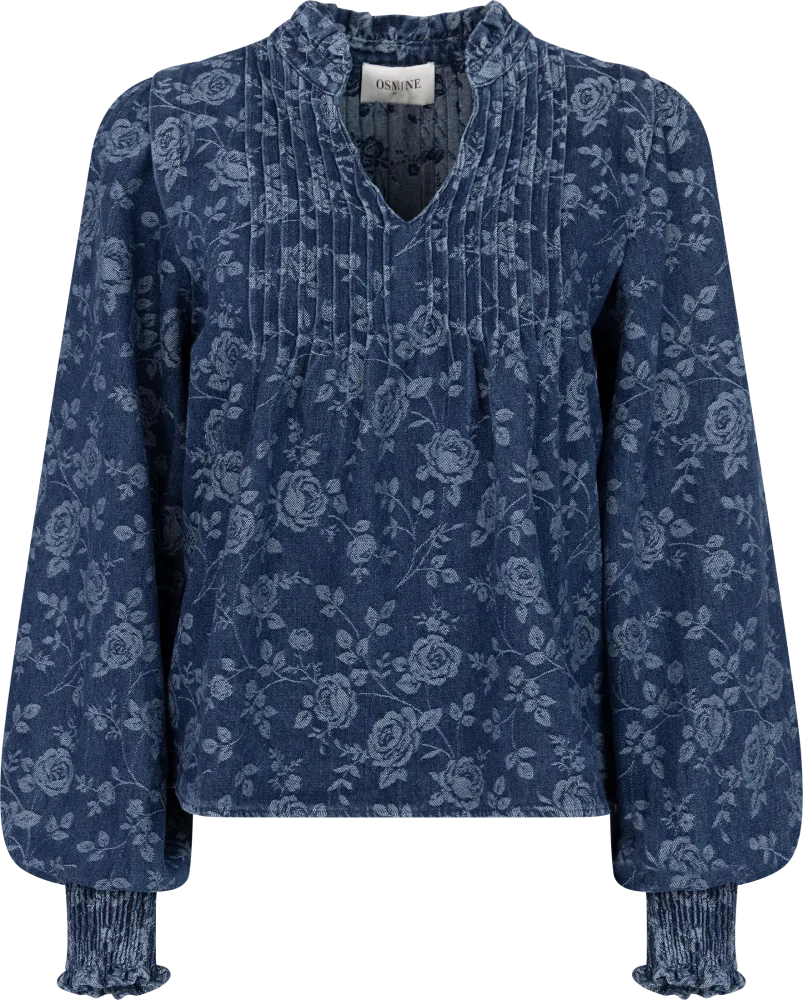 Emma Denim Jacquard Blouse - Blue Flower - Bilde 2