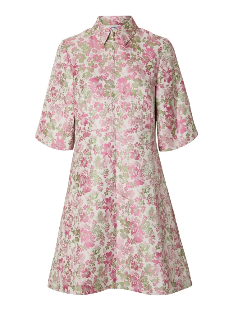 Arisa-Elea 2/4 Short Jacquard Dress - Snow White Aop