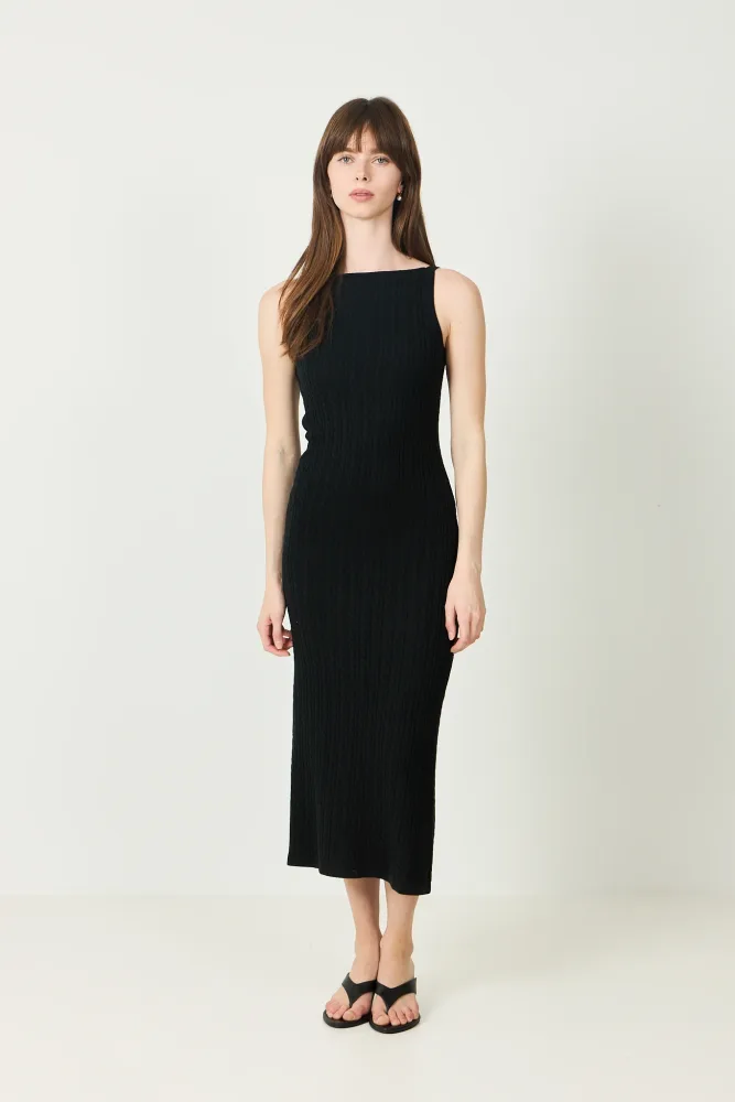 Fine Knit Cable Knit Dress - Black - Bilde 2