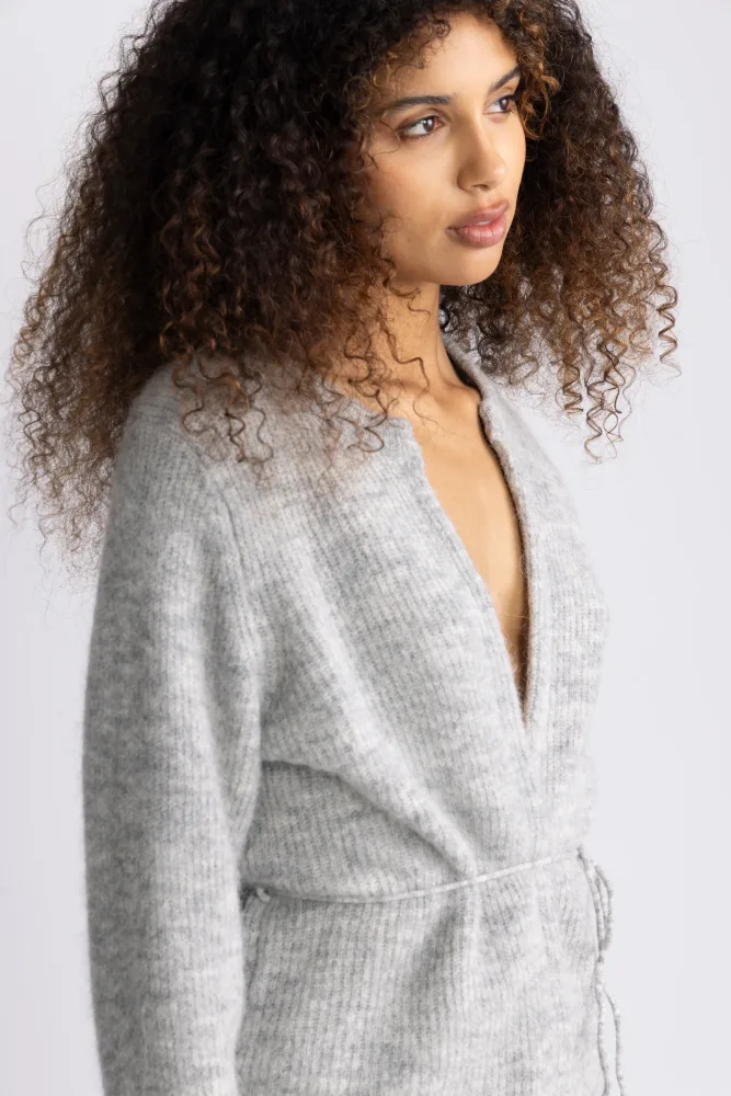 Sia Ras Ls Knit Belt Cardigan - Light Grey Melange - Bilde 2