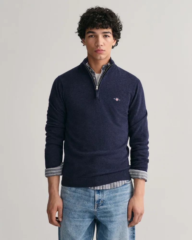 Superfine Lambswool Half Zip - Dark Navy Melange - Bilde 2