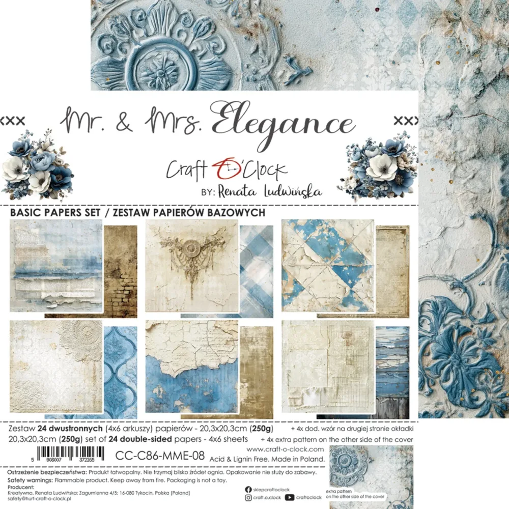 NYHET! Craft O'clock Mr. & Mrs. Elegance 8x8 Inch Basic Paper Set by Renata Ludwinska - Bilde 2