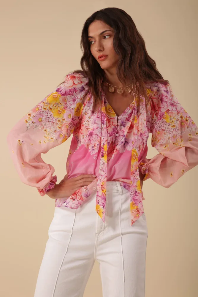 Arianna Top Print Silk-Cotton - Pink - Bilde 2