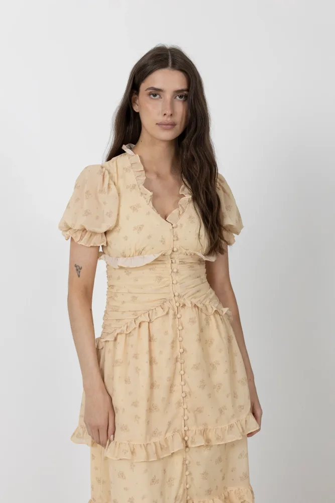 Arielic Long Dress - Yellow Flower Print - Bilde 3
