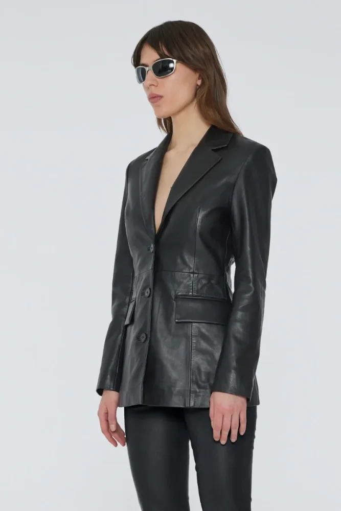 Fitted Leather Blazer - Black - Bilde 3