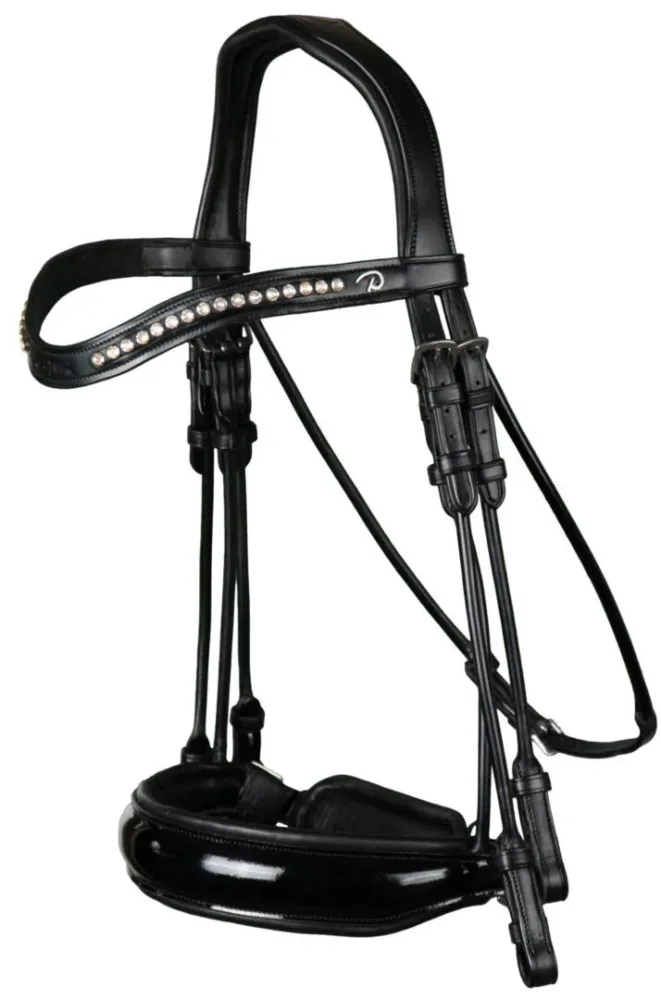Dyon Patent Large Crank Noseband Double Bridle Rond Leather Collection - Bilde 2
