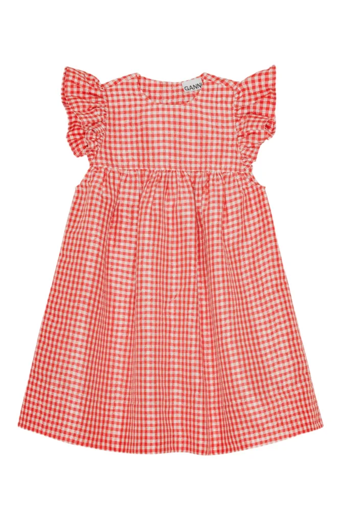 Crinkled Taffeta Check Frill Mini Dress - Red Alert - Bilde 2