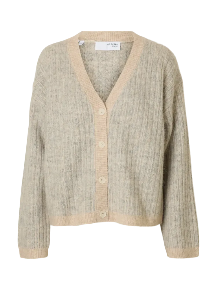 Alva Ls Knit Stripe V-Cardigan - Birch Lgm + Birch