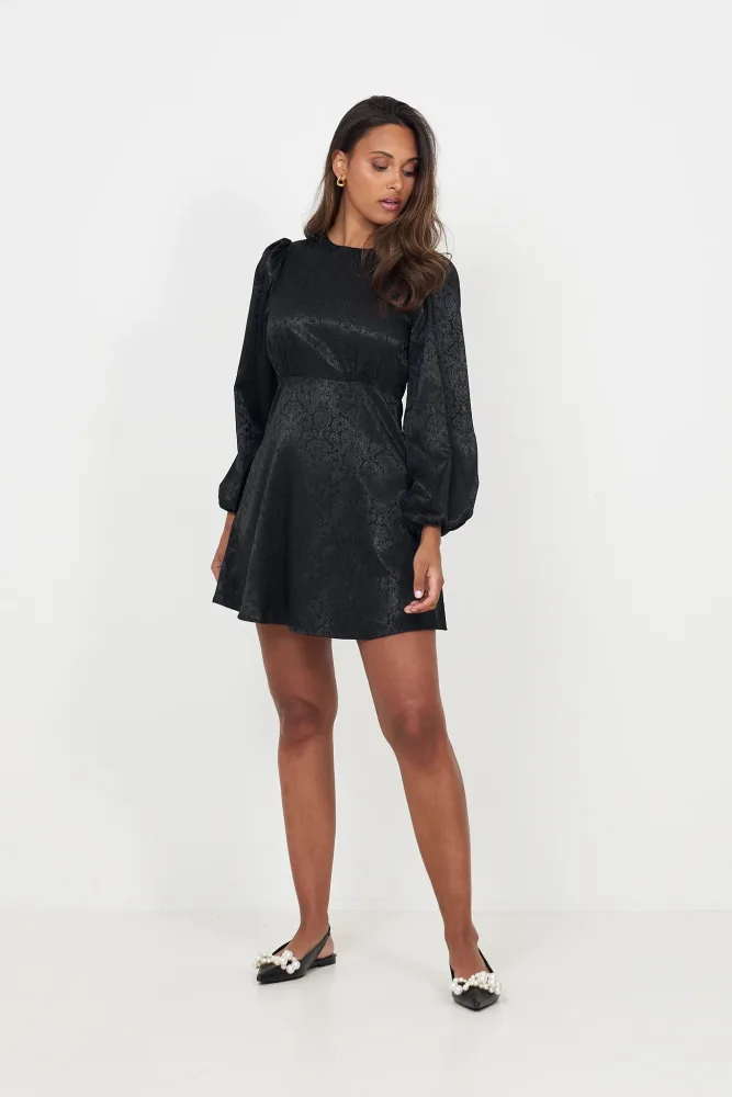 Edda Short Pattern Dress - Black - Bilde 3