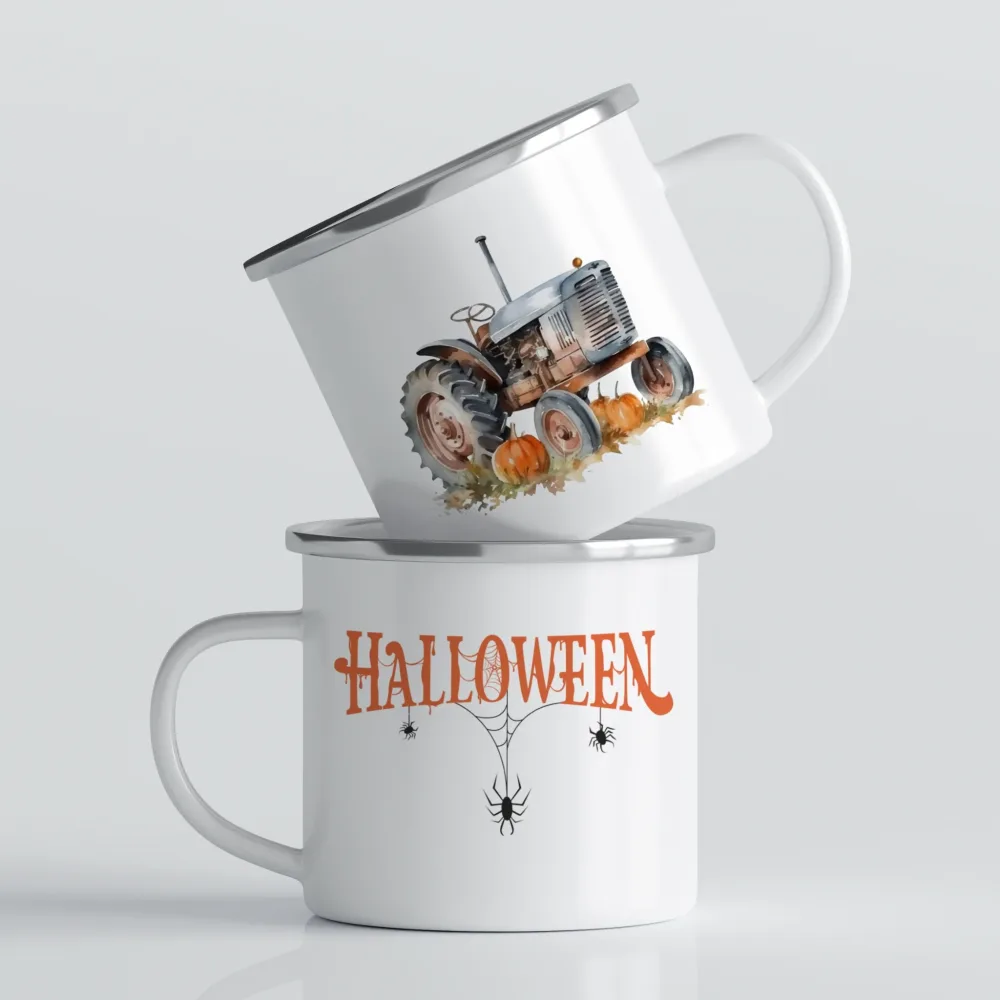 Halloween emaljekrus No6 – Tractor & Pumpkins Halloween emaljekrus No6 – Tractor & Pumpkins