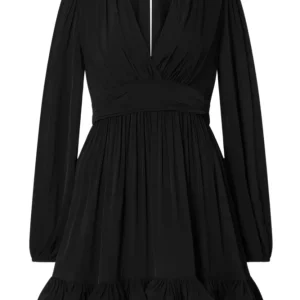 Jadie V-Neck Ruffled Mini Dress – Black