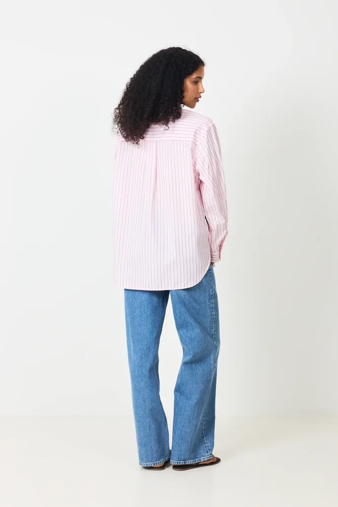 Poplin Workwear Shirt - Pink And Red Pinstripe - Bilde 3