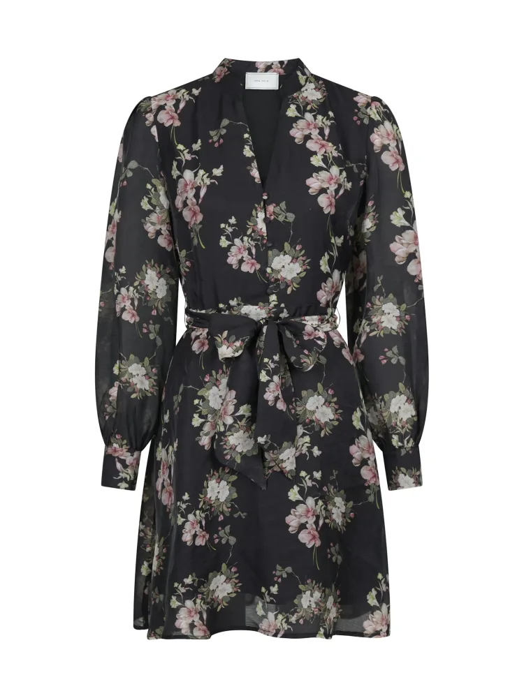 Heidi Print Flower Dress - Black