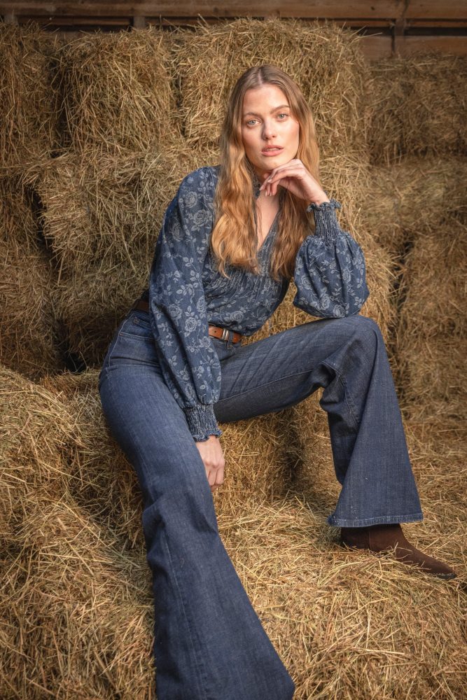 Emma Denim Jacquard Blouse - Blue Flower - Bilde 3