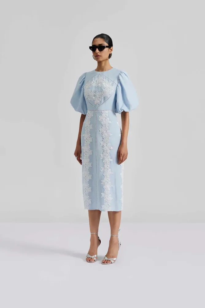 Rudy Embroidered Linen Midi Dress - Light Blue - Bilde 2