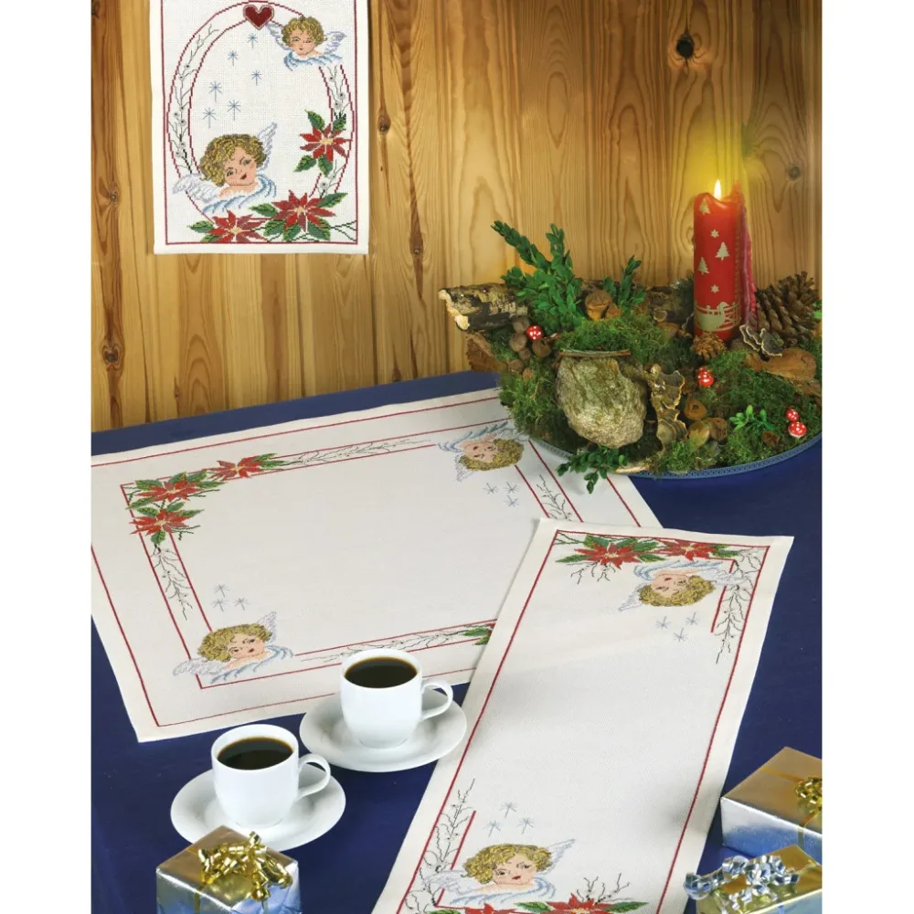 Korsstingsbroderi Duk, 57x57cm – Juleengel Korsstingsbroderi Duk, 57x57cm – Juleengel