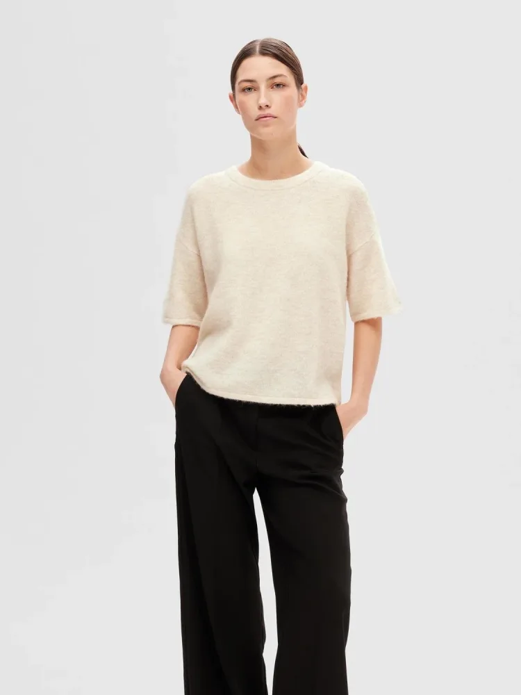 Maline-Liliana 2/4 Knit O-Neck - Birch Melange - Bilde 2