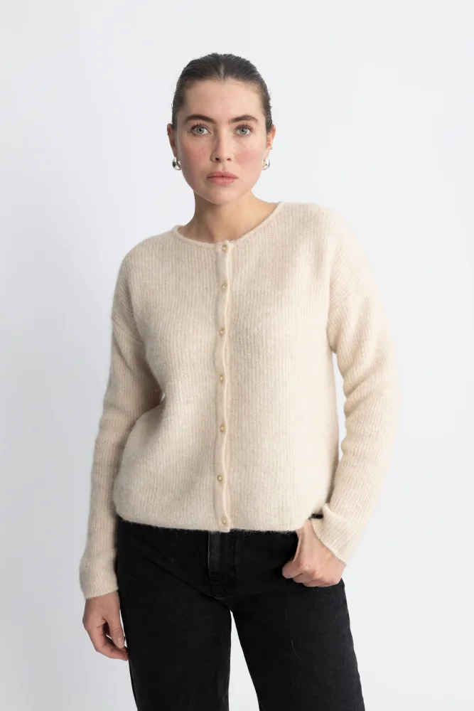Sia Ras Ls Knit O-Neck Cardigan - Birch Melange - Bilde 3