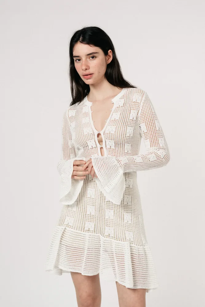 Kiki Crochet Knit Dress - White - Bilde 2