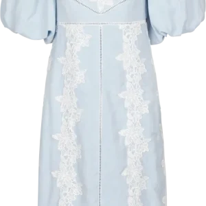 Rudy Embroidered Linen Midi Dress – Light Blue