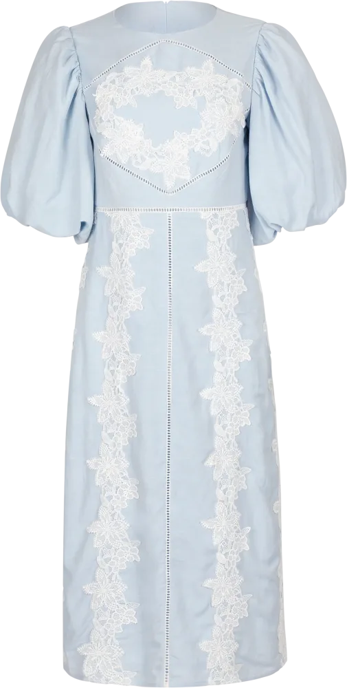 Rudy Embroidered Linen Midi Dress - Light Blue