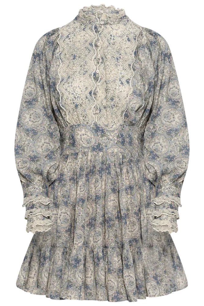 Cotton Slub Mini Dress - Blue Paisley