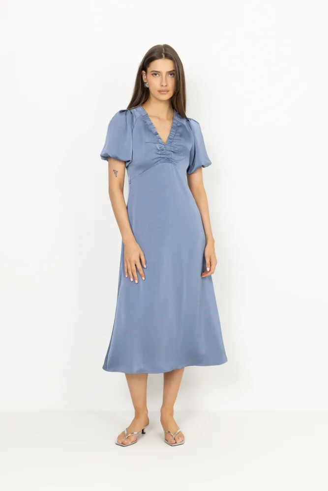 Illana Heavy Sateen Dress - Smoke Blue - Bilde 2