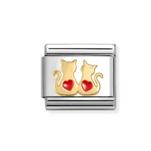 Nomination – Link CLASSIC SYMBOLS enamel and 18k gold DOUBLE RED HEARTS CATS