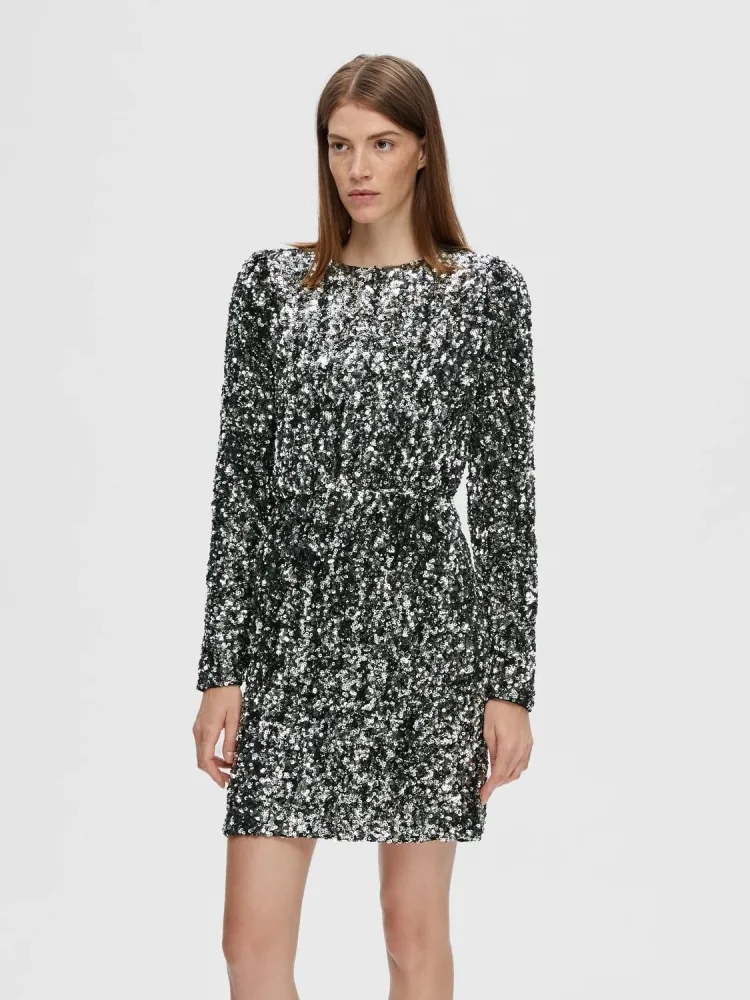 Colyn LS Short Sequins Dress - Silver - Bilde 2
