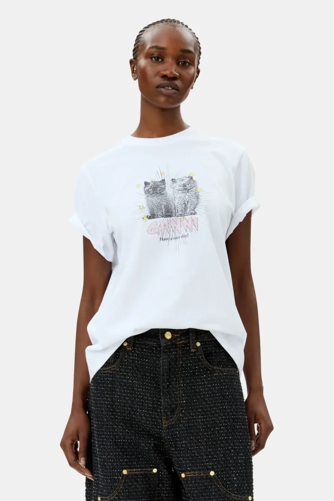 Basic Jersey Kittens Relaxed T-Shirt - Bright White - Bilde 2