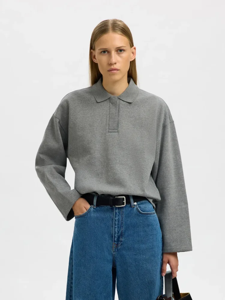 Ari Gia Ls Polo Sweat - Medium Grey Melange - Bilde 2