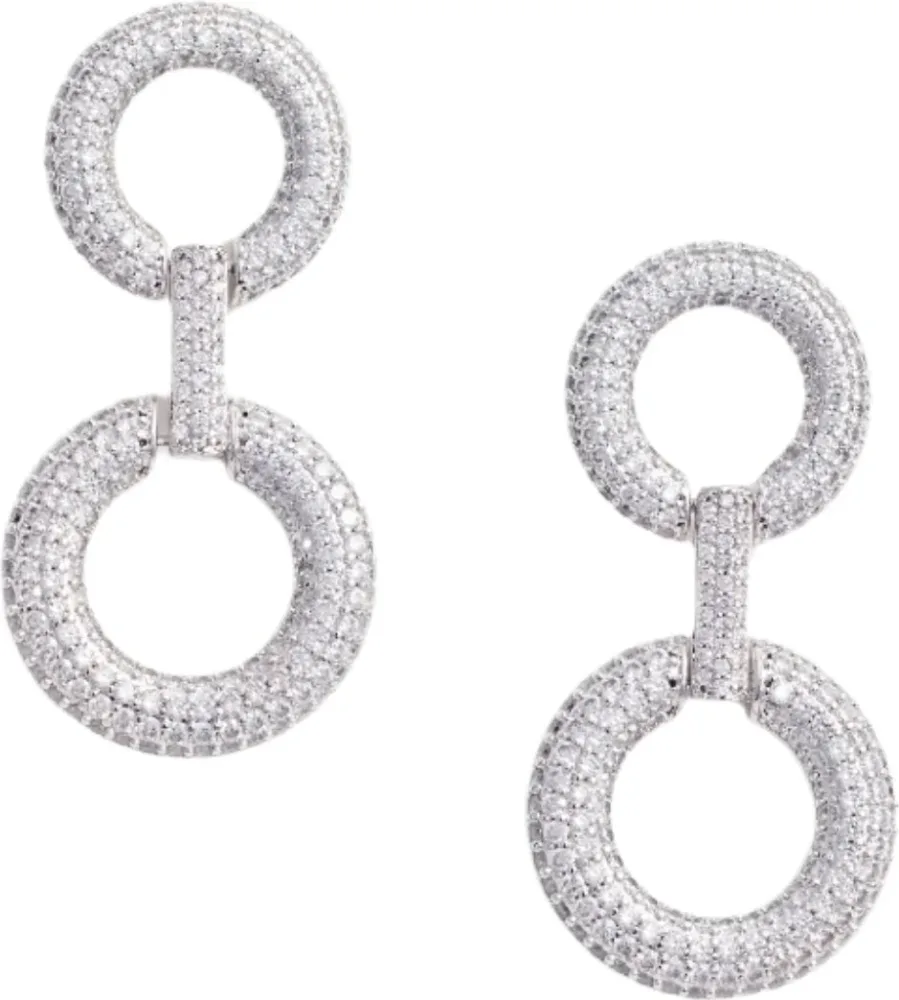 Crystal Link Two Tiered Earrings - Silver - Bilde 2