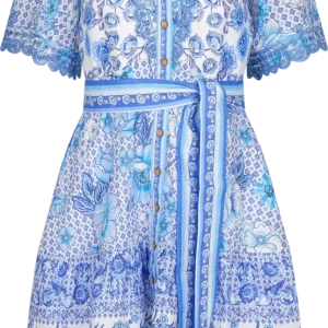 Maggie Short Linen Dress – Blue