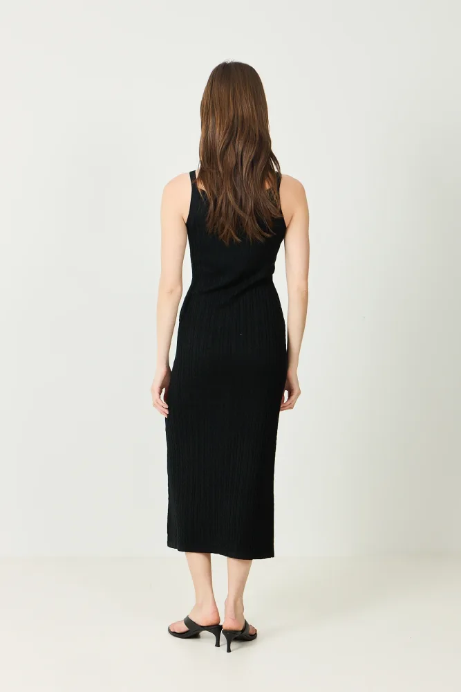 Fine Knit Cable Knit Dress - Black - Bilde 3