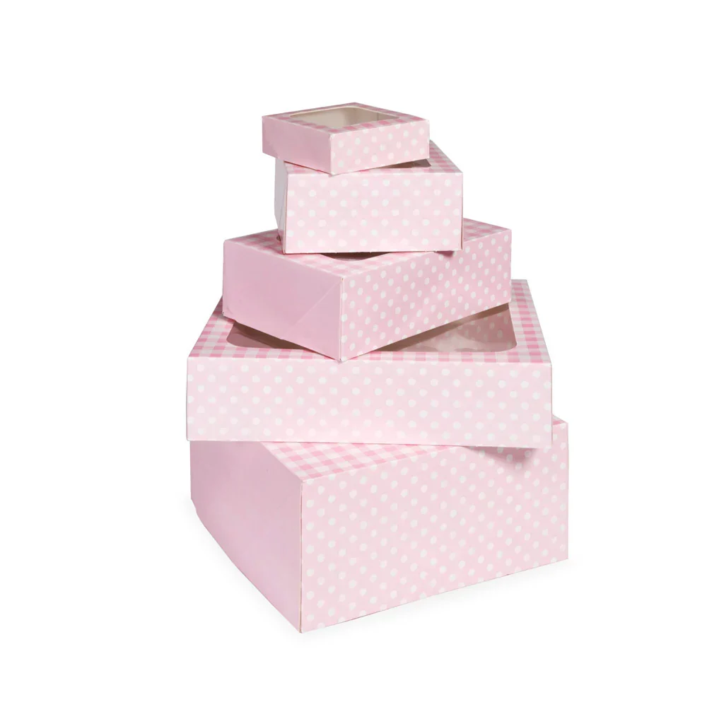 Små firkantede gaveesker - Rosa gingham - pk/3 - Bilde 3