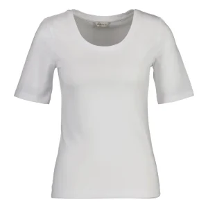 Slim Cot/Ela Ss Scoop Neck Top – White