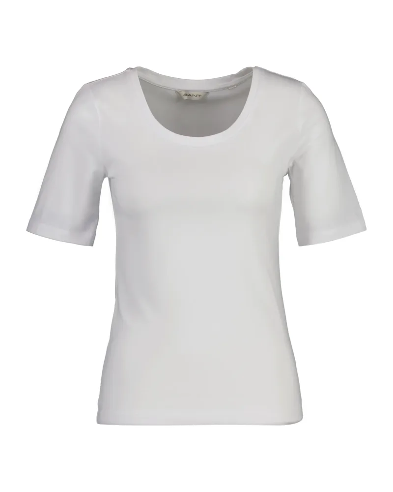 Slim Cot/Ela Ss Scoop Neck Top - White