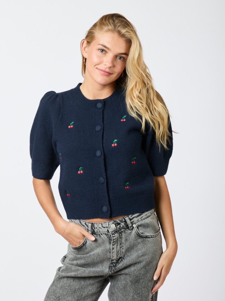 Trudy Embroidery Knit Cardigan - Navy - Bilde 3