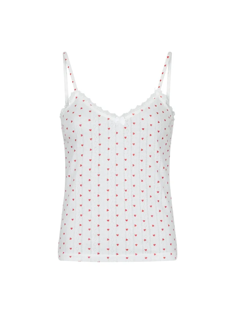 Lindsay Pointelle Heart Top - White