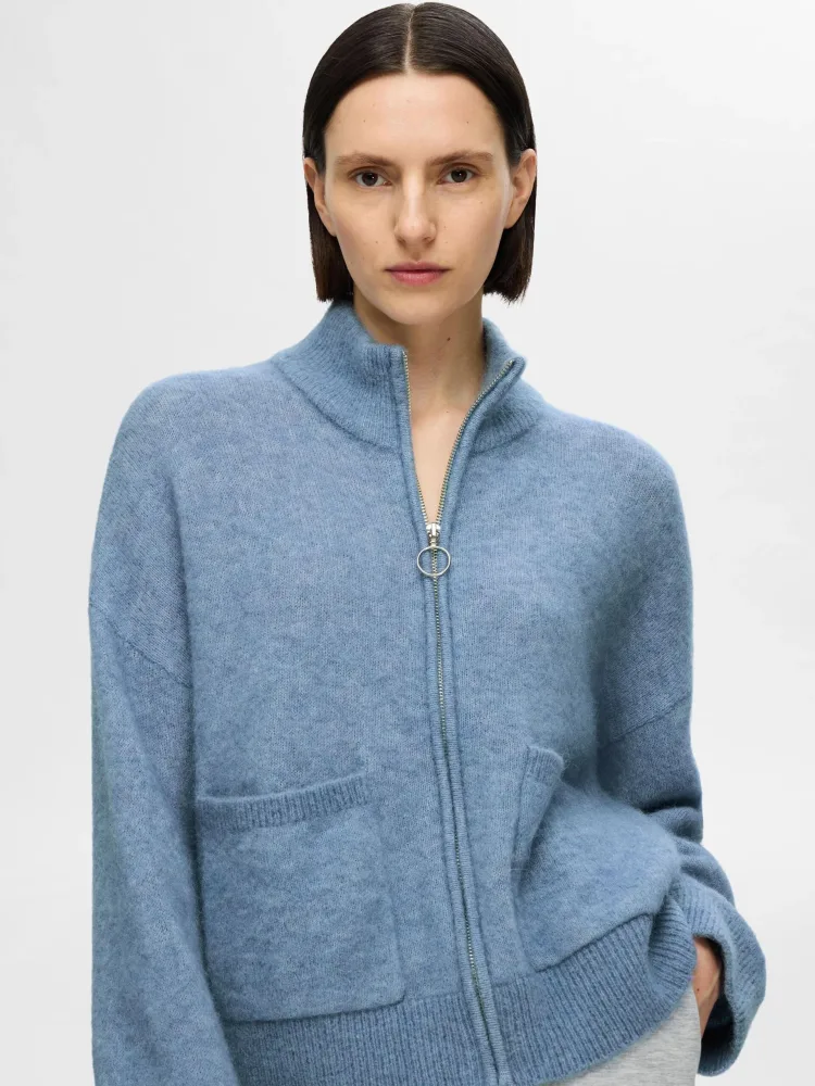 Sia Ras Ls Knit Zipper Cardigan - Endless Sky Melange - Bilde 2