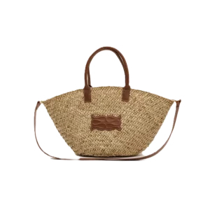 Large Leather Trimmed Monogram Straw Tote – Cognac