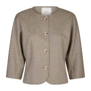Mesto Light Herringbone Jacket – White/Brown