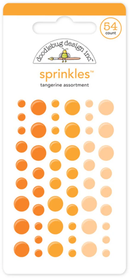 Halvperler m/lim - Dotter- Doodlebug Design – Sprinkles - Tangerine - Glitter Assortment (54 stk) ✨