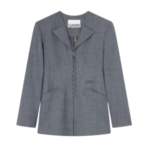 Wool Melange Suiting Long Button Blazer – Phantom