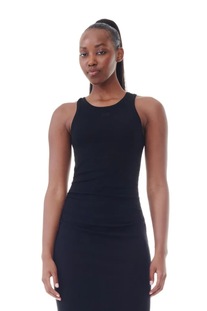 Soft Cotton Rib Tank Top Long Dress - Black - Bilde 3